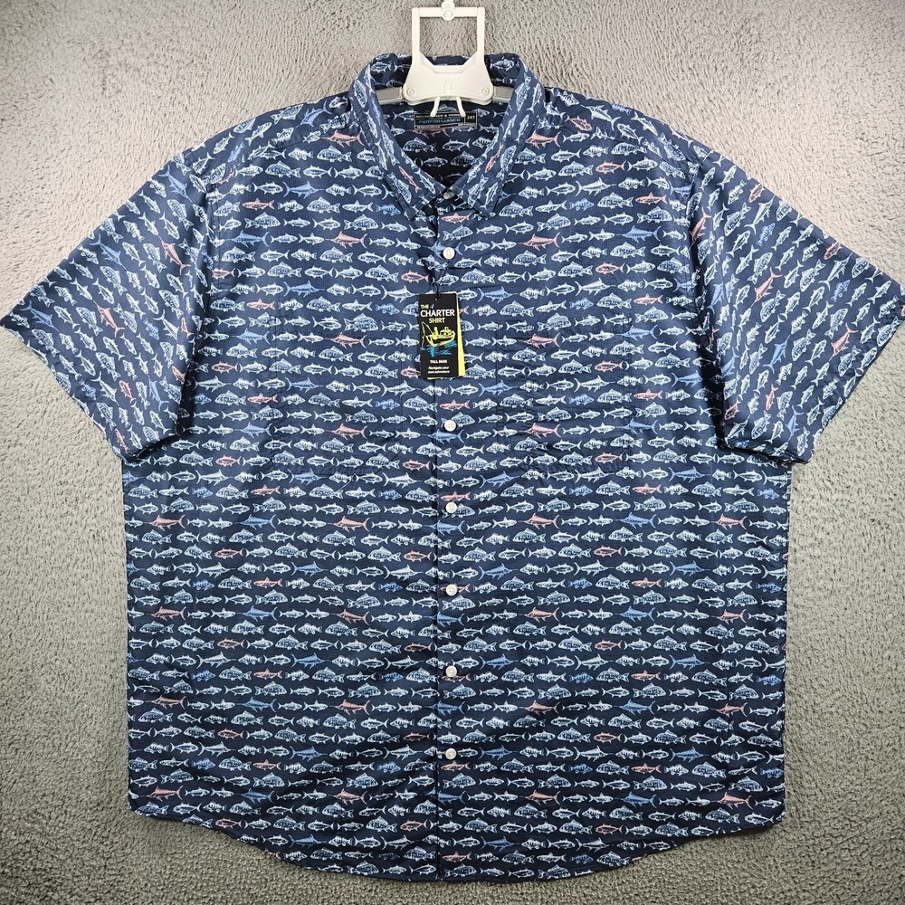 NEW Roundtree & Yorke Performance Shirt Men 3XT‎ Short Sleeve Fishes Print Blue